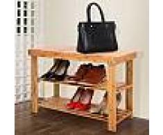 Scarpiera porta scarpe e tacchi scaffale portascarpe panca in legno con due ripiani e piano d'appoggio 70 x 28 x 45 cm 68797