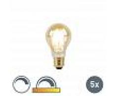 LUEDD set di 5 lampade a LED A60 E27 8W 2000-2600K filamento goldline da scuro a caldo