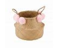 Maisons du Monde Cestino thailandese in vimini a pompon rosa MAYA