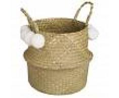 Maisons du Monde Cestino thailandese con pompon bianchi in vimini