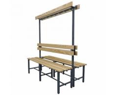 Panca per spogliatoi con listello portaganci e doghe in legno, senza ripiano per scarpe, su due lati, lunghezza 1500 mm, 16 ganci