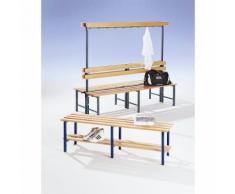 Panca per spogliatoi con listello portaganci e doghe in legno, con ripiano per scarpe, su due lati, lunghezza 1500 mm, 16 ganci