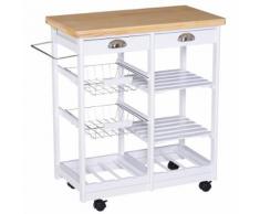 Carrello Da Cucina Con Cassetti E Portabottiglie Legno E Bianco Be...