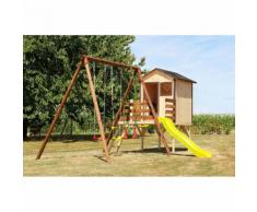 Area Giochi Altalena Scivolo Casetta Playground In Legno H235cm Ne...