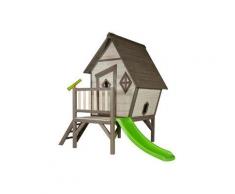 Casetta da giardino in legno con porta e finestre Inclinate e scivolo verde