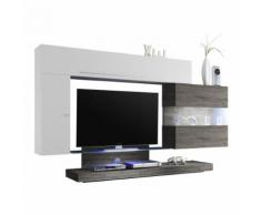 Parete attrezzata Line VI in bianco lucido e rovere grigio