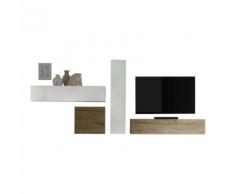 Parete attrezzata Cube V in bianco lucido e rovere miele