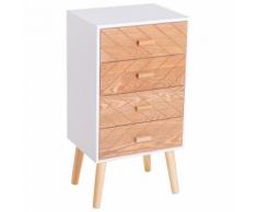 Cassettiera In Legno 4 Cassetti Bianco E Legno 40x30x75 Cm Benzoni...