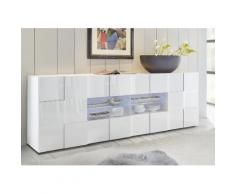 Credenza Mobile Soggiorno 2 Porte 4 Cassetti E Vetrina Centrale In Melamina 241x42x84cm Tft Chequers Bianco
