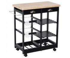 Carrello Da Cucina Con Cassetti E Portabottiglie Legno E Nero Benzoni