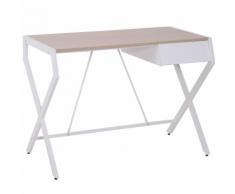 Scrivania Per Ufficio In Acciaio Rovere E Bianco 105x56x75 Cm Benzoni