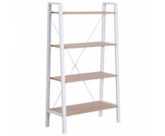 Libreria Scaffale A Scala 4 Ripiani In Legno E Acciaio Bianco E Rovere 80x33x133.5 Cm Benzoni