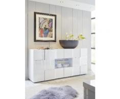 Credenza Mobile Soggiorno 2 Porte 2 Cassetti E Vetrina Centrale In Melamina 181x42x84cm Tft Chequers Bianco