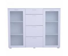Mobile Cassettiera In Legno E Vetro Bianco 150x40x116.5 Cm Benzoni...