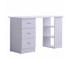 Scrivania Da Ufficio Con 3 Cassetti E Ripiani In Legno Bianco 120x49x72 Cm Benzoni