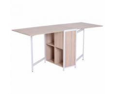 Tavolo Pieghevole Con Scaffalatura Legno E Acciaio Bianco E Rovere...