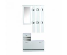 Mobile Dingresso Moderno Guardaroba Set Appendiabiti Specchio E Scarpiera 3 In 1 In Legno Bianco Benzoni
