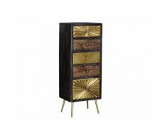 Cassettiera stile rétro EDGAR - 5 cassetti - Legno di mango e metallo - Dorato, naturale e antracite