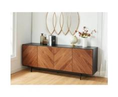 Credenza ISMAEL - 4 ante - MDF e gambe metallo - Noce e Nero