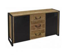 Credenza NOTTINGHAM - 2 ante e 3 cassetti - Legno di mango e Metallo