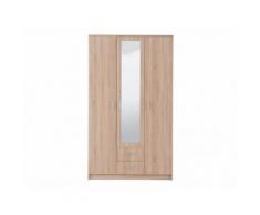 Armadio OLESSIA - 3 ante e 2 cassetti - Con specchio - L.120 cm - Quercia