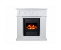 Caminetto elettrico da appoggio STROMBOLI - con mantello - 2 cassetti - L98xP24xH102 cm - Bianco