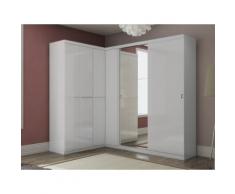 Guardaroba angolare OLOF con specchio - 6 ante - Bianco
