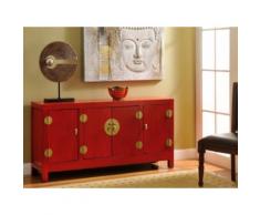 Credenza YUNAN - 4 ante - Legno dolmo - Rosso