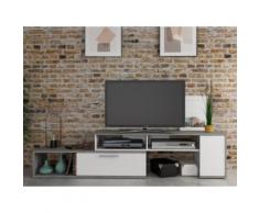 Mobile TV allungabile e modulabile DARYL - 2 ante - Bianco & calcestruzzo
