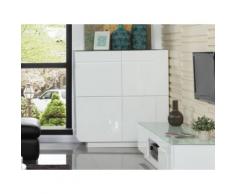 Credenza alta BRADY - MDF laccato bianco e vetro temperato - 4 ante