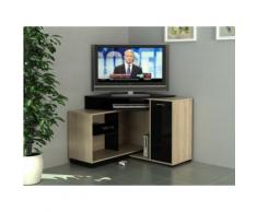Mobile TV angolare AMAEL con scomparti portaoggetti - Colore quercia e nero