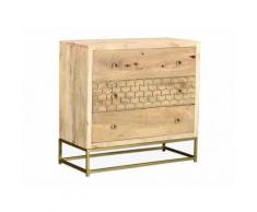 Comò stile vintage ALIX - 3 cassetti - Legno di mango e metallo dorato