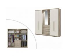 Armadio ISAK - 4 porte - Specchio e cassetti - L240cm - Quercia e avorio