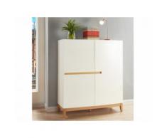 Credenza alta SEDNA - 3 ante - Legno di quercia massello e MDF laccato bianco