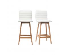 Sgabello da bar design legno e similpelle bianco 65cm gruppo di 2 EMMA