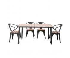 Salotto da giardino con tavolo e 4 sedie in legno e metallo nero BERLINER