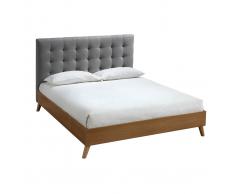 Letto matrimoniale scandinavo legno e tessuto grigio 140 x 200cm LYNN