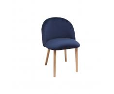 Sedia design velluto blu notte e legno CELESTE