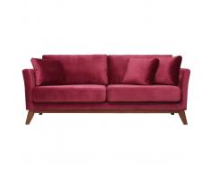 Divano scandinavo a 3 posti in velluto burgundy piedi in legno OSLO