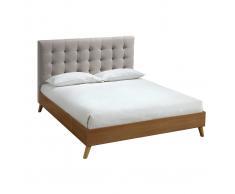 Letto matrimoniale scandinavo legno e tessuto beige 160 x 200cm LYNN