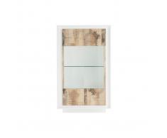 Mobiletto buffet in vetro design Bianco e legno chiaro modello: LAND