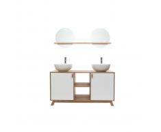 Mobile da bagno: 2 lavabi 2 porte Quercia chiaro e Bianco TOTEM