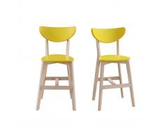 Gruppo di due sgabelli da bar scandinavo giallo e legno 65cm LEENA