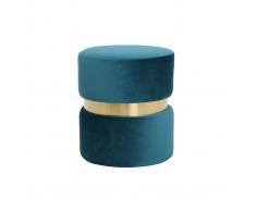 Pouf / poggiapiedi rotondo in velluto blu anatra e metallo dorato JOY