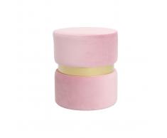 Pouf / poggiapiedi rotondo in velluto rosa e metallo dorato JOY