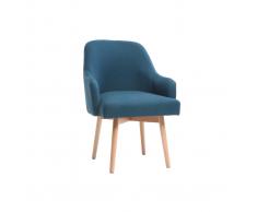 Poltrona design blu piedi legno chiaro MONA
