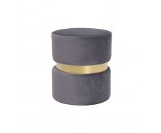 Pouf / poggiapiedi rotondo in velluto grigio e metallo dorato JOY