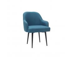 Poltrona design in tessuto blu anatra e piedi in metallo nero AMON