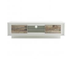 Mobile TV design Bianco con spazi per riporre i propri oggetti stile: legno chiaro LAND