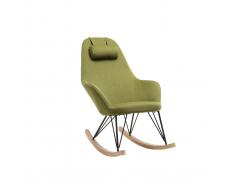 Poltrona relax - Sedia a dondolo tessuto verde gambe in metallo e frassino - JHENE